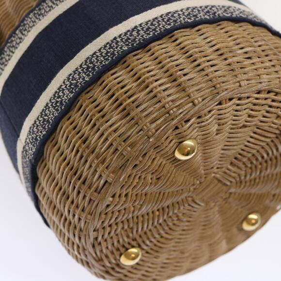 DIOR Basket Bag Trotter Canvas Shoulder Bag Rattan Blue - Picture 4 of 13